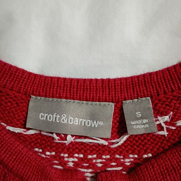 Christmas Cardigan Sweater Small Red Pearls Jewels Snowflakes Raglan-Sleeve - Picture 5 of 12